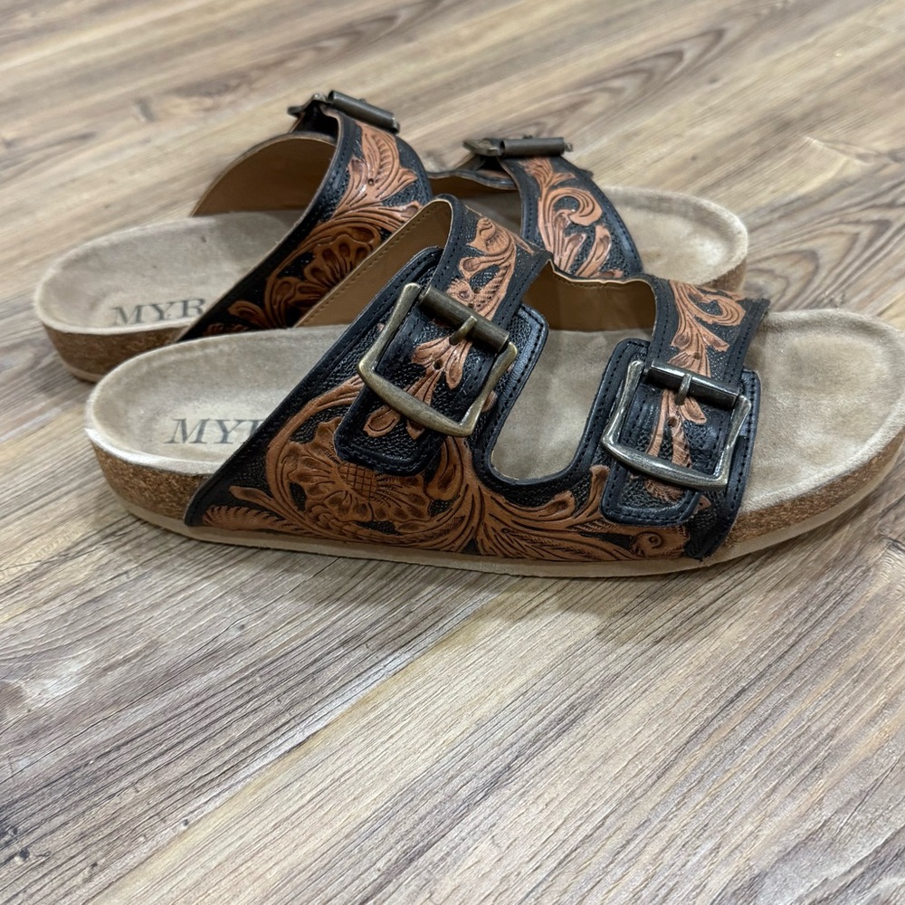Myra Bag Brown and Black Sandals with Adjustable Straps